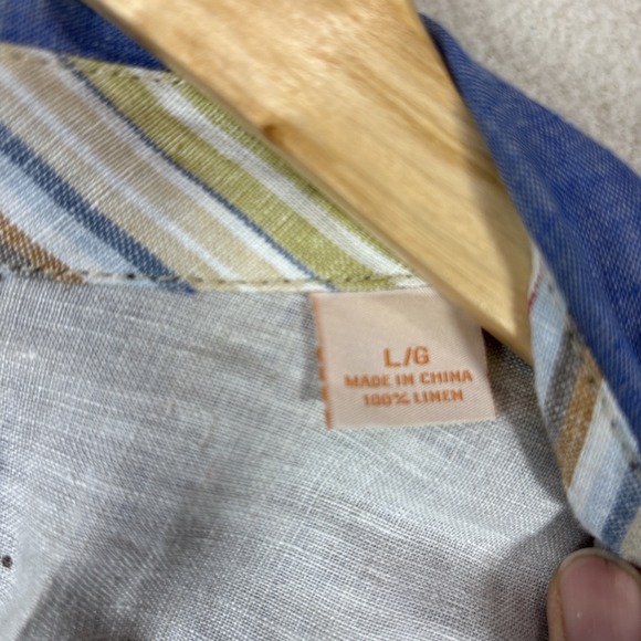 Tommy Bahama Island Modern Fit Blue Button Down Shirt Large 100% Linen - Picture 5 of 12